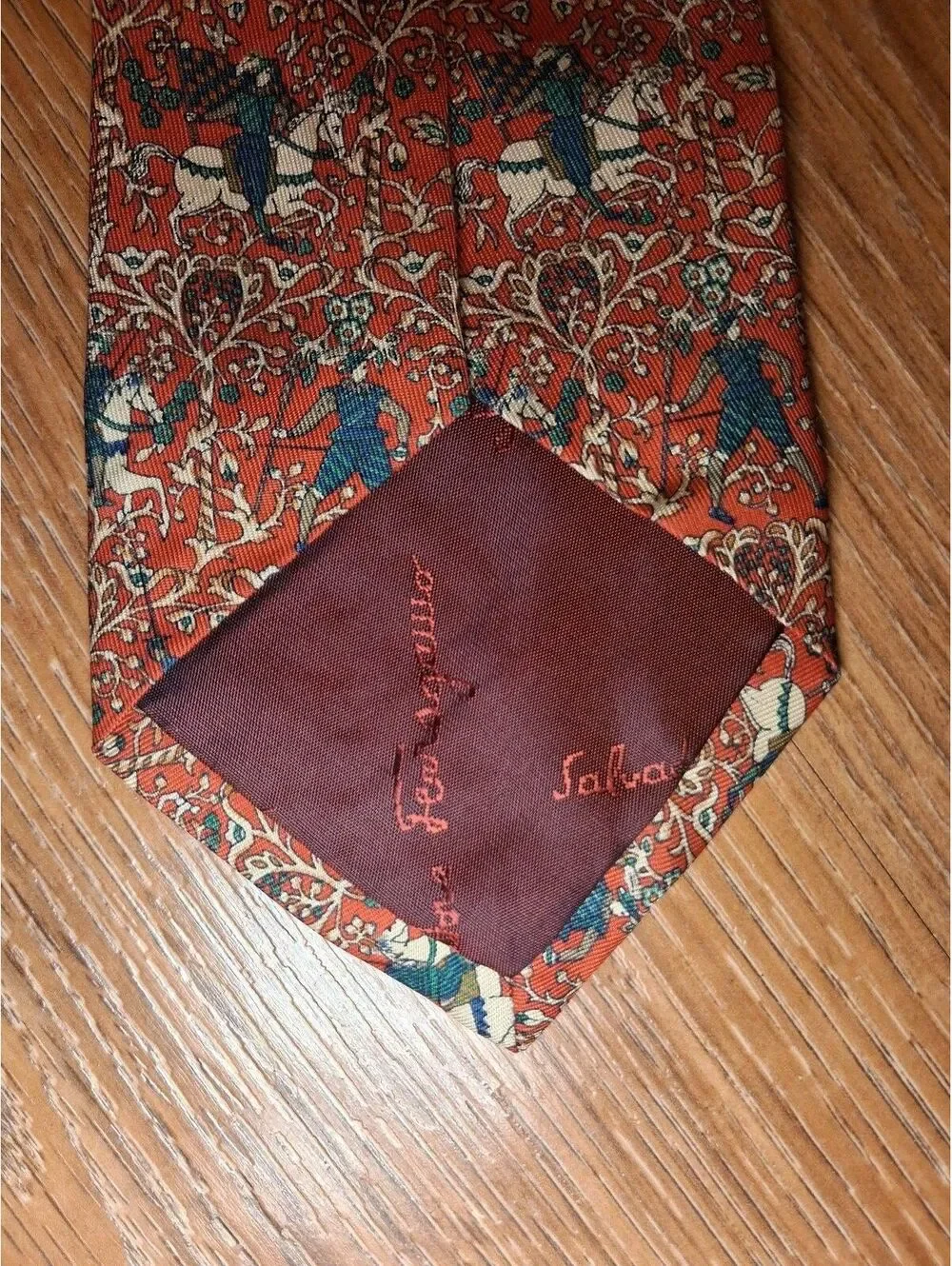 Salvatore Ferragamo Silk Tie Red Horseman Made in Italy